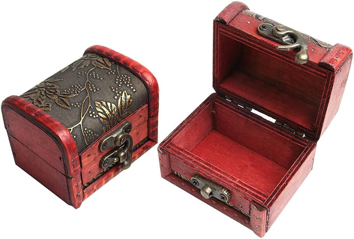 2Pcs Vintage Wooden Decorative Trinket Small Box Storage Jewelry Box Treasure Ch