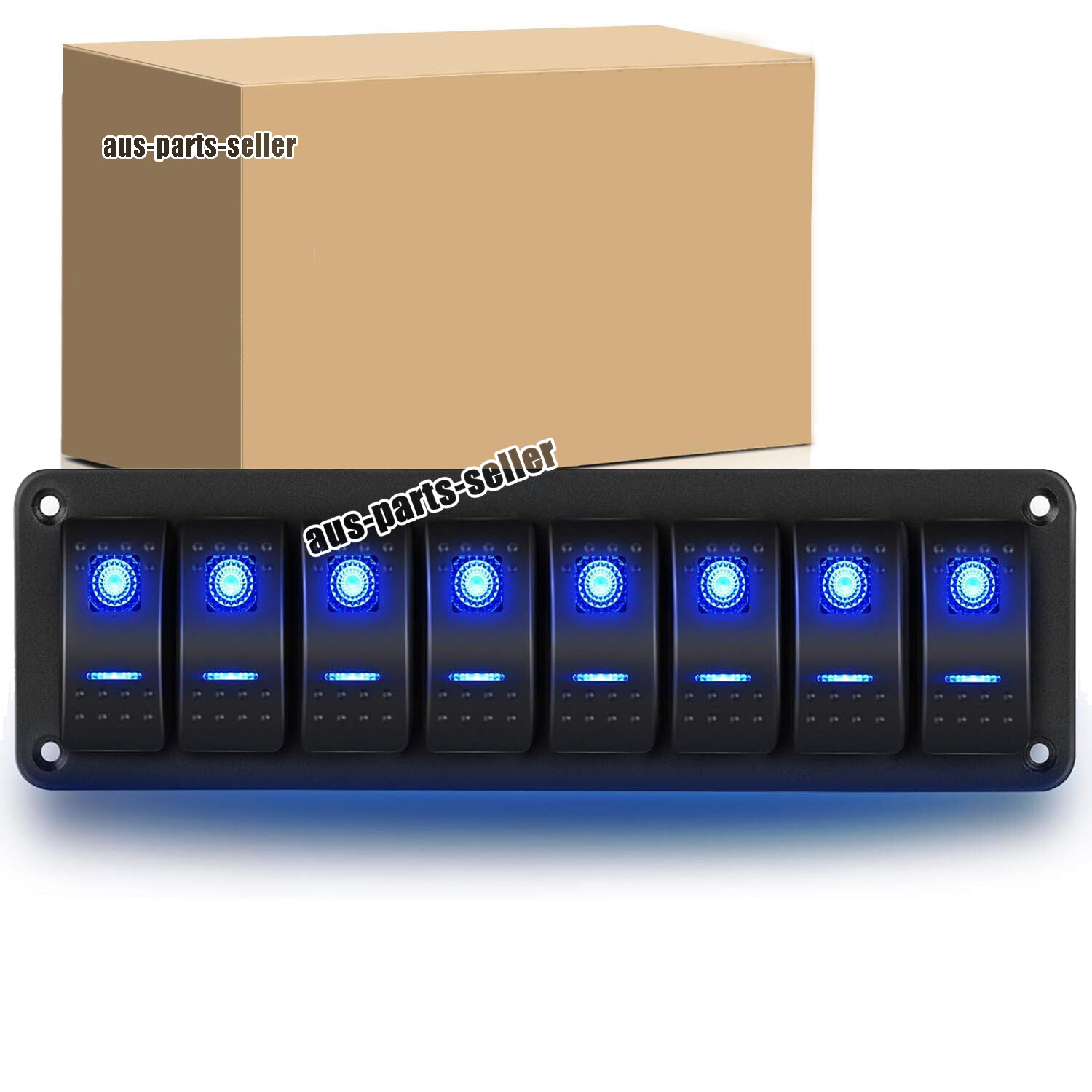 8 Gang Blue LED Rocker Switch Panel Circuit Breaker Waterproof Car Marine Boat