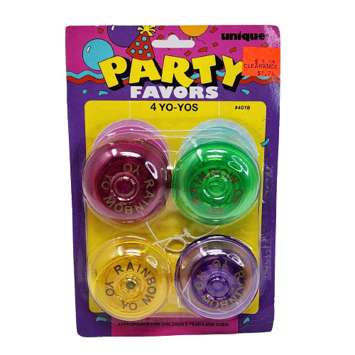 VINTAGE UNIQUE PARTY FAVORS PACK OF 4 YO-YOS RAINBOW YO YO NEW IN PACKAGE