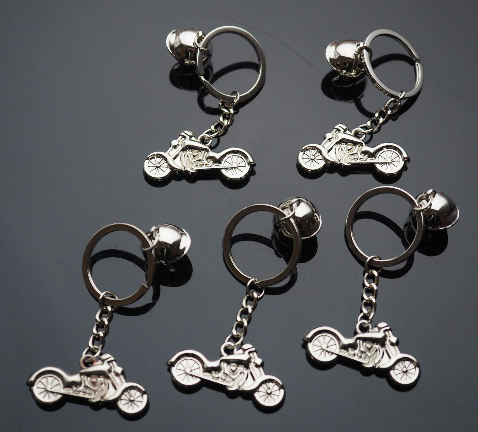 5x PCS Lot - Motorcycle & Helmet - Chrome Keychain Pendant Key Ring Gifts