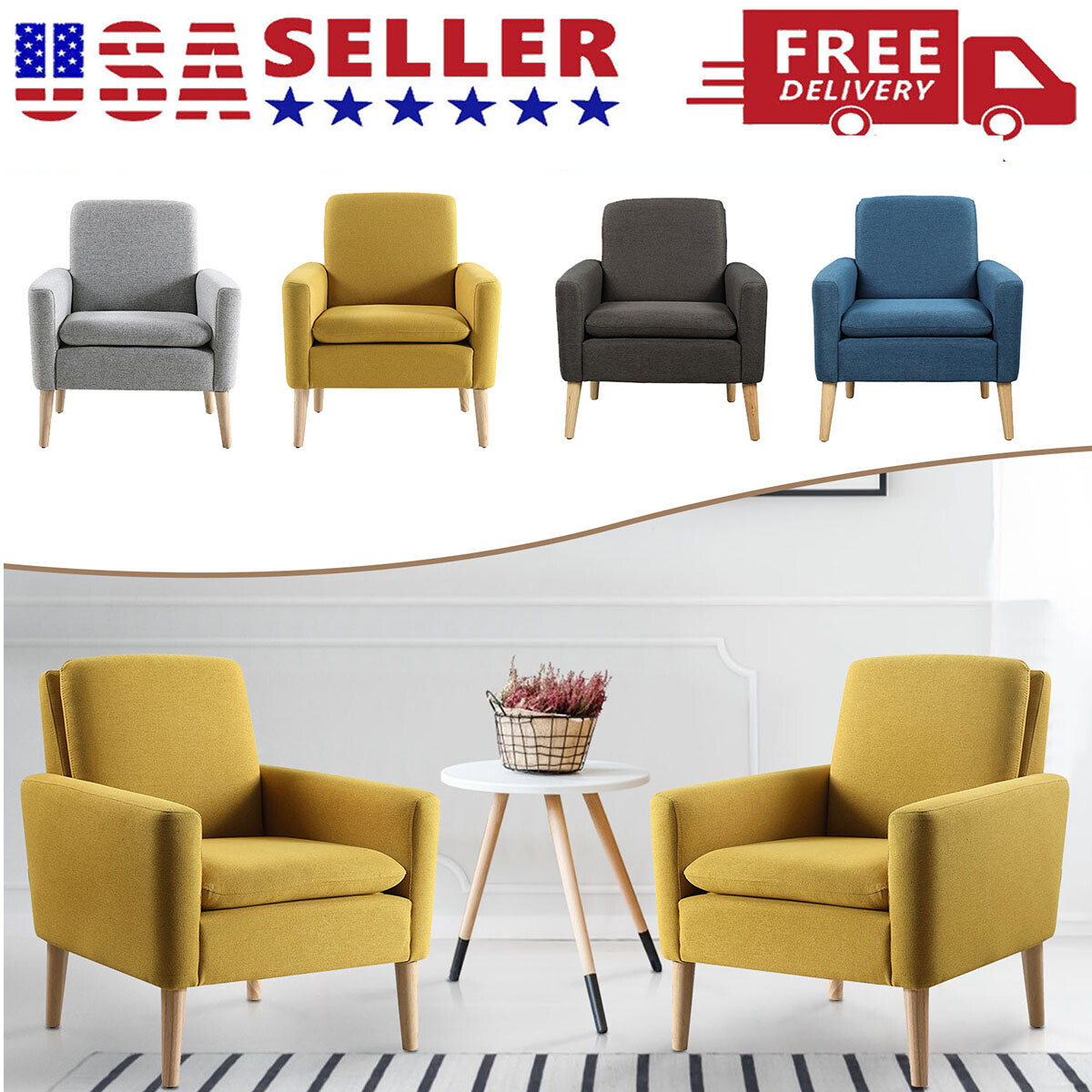 New Accent Single Sofa Upholstered Fabric Chairs Arm Chair Furniture Living Room