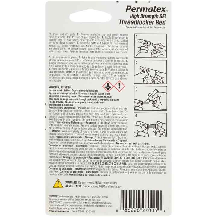 Permatex® 27005 - 5g High Strength Threadlocker Red Gel