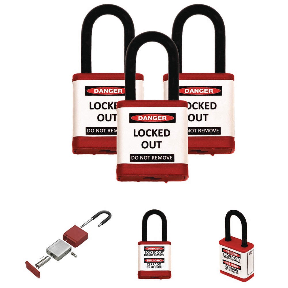 ZING 700KA3-RED Lockout Padlock,1-1/2" H Shackle,PK3 55KD21