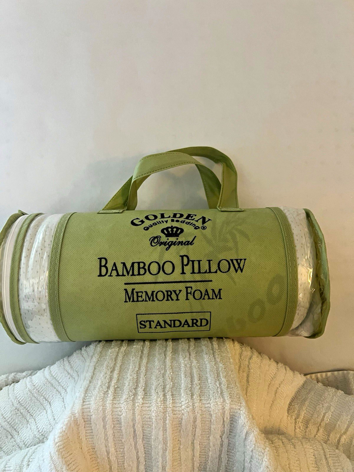 Golden Bamboo Memory Foam Pillow Standard Green Zip Hypoallergenic Antibacterial