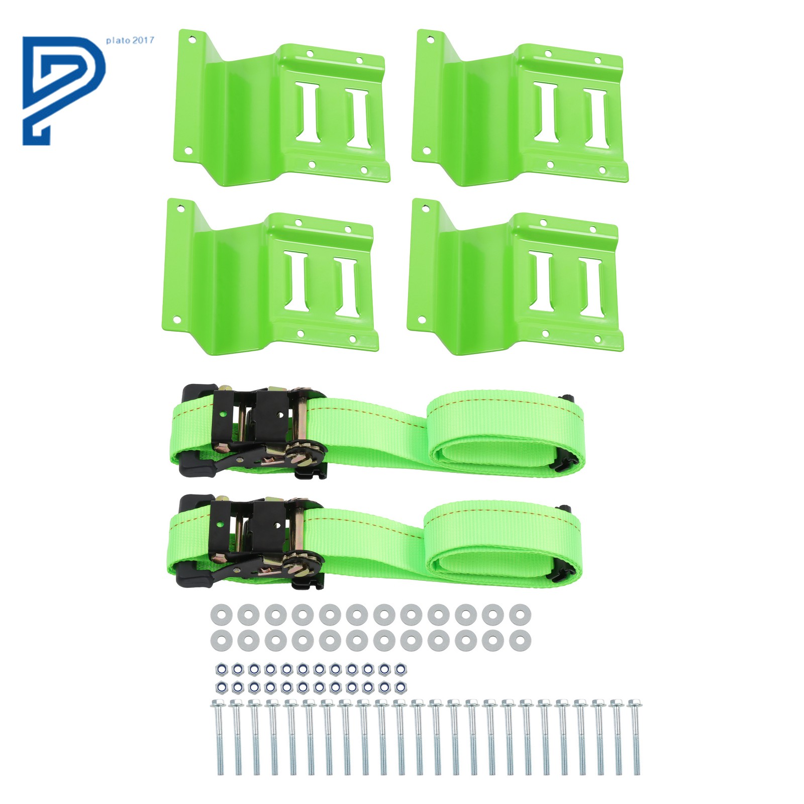 Green Heavy Duty Wheel Chock Tie Down Straps Set 2" x 6' Trailer Tire Straps