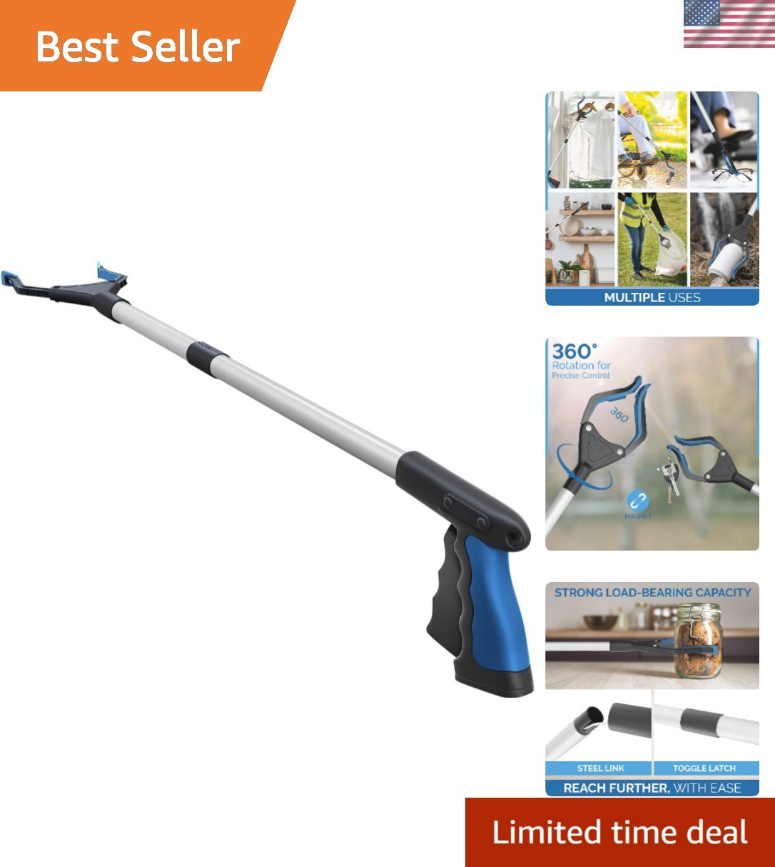 2024 Upgrade PowerGrip T9, Grabber Reacher Tool, Wide Jaw, Foldable, Steel Ca...