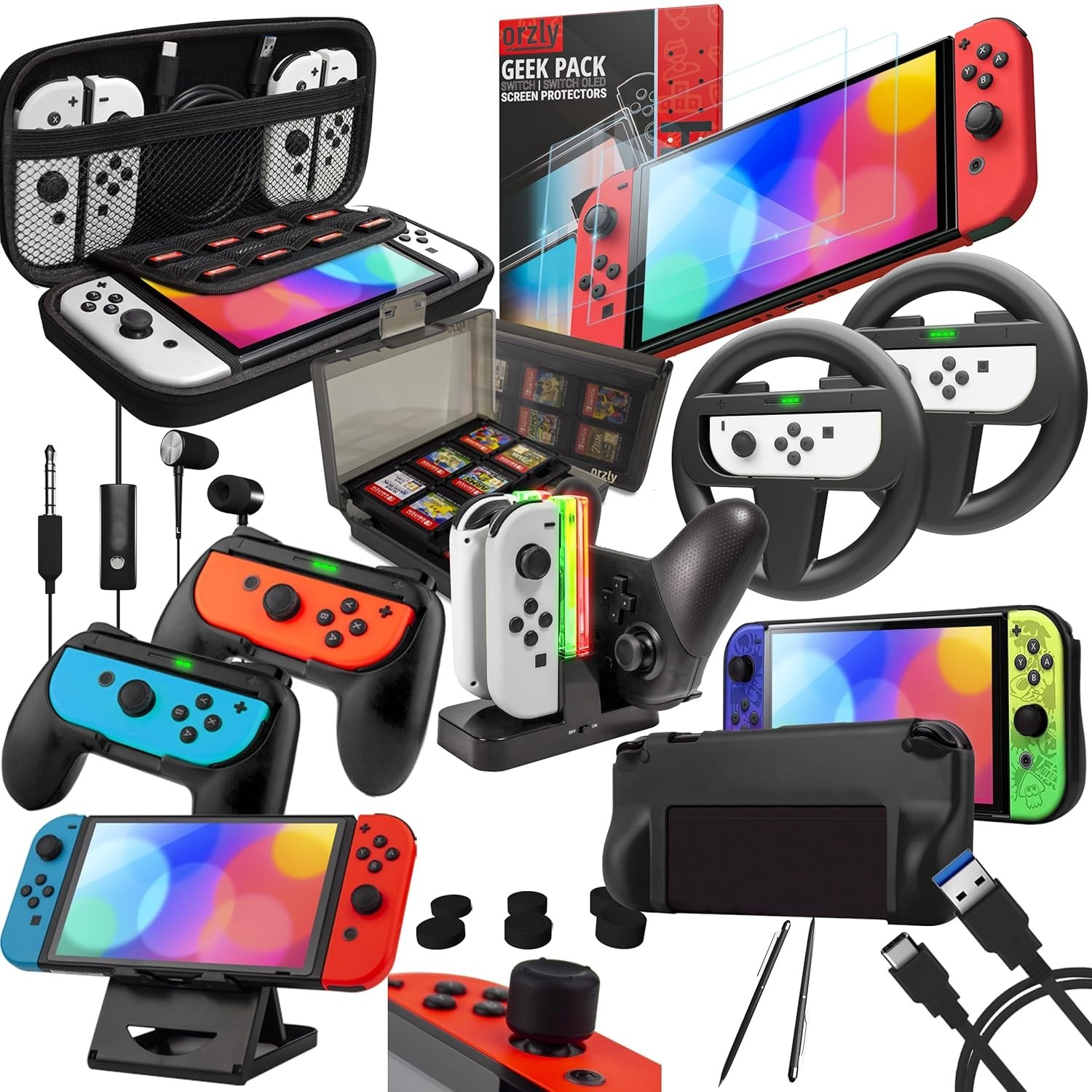 Switch Accessories Bundle Kit with for Switch & OLED with Consoles Wheels Etc