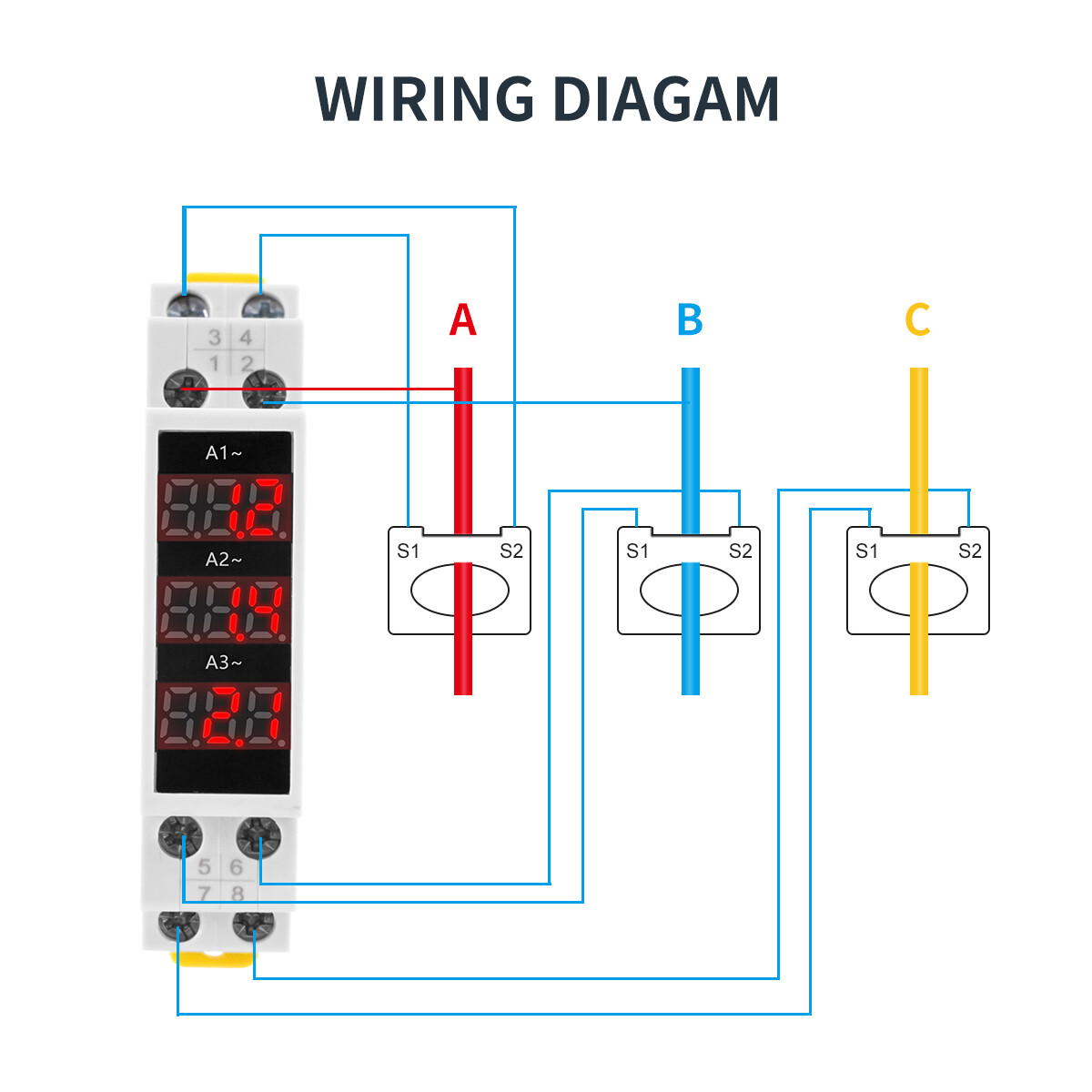 GEYA Single Three Phase Modular Current Meter LED Display AC 0A-100A 80V-500V