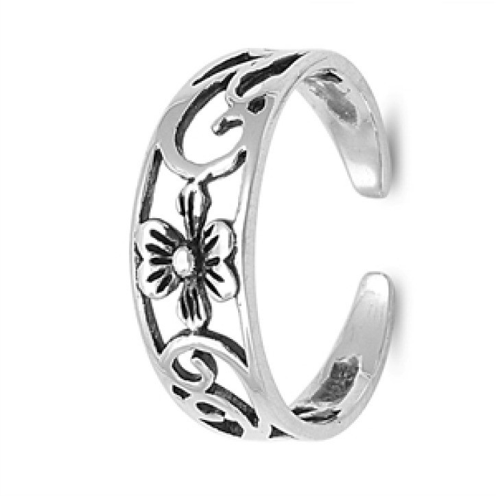 Adjustable Single Flower Toe Rings Genuine Sterling Silver 925