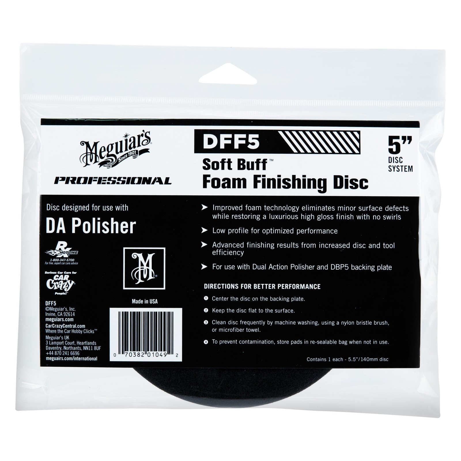 Meguiars Soft Buff 5" Foam Dual Action Hook-and-Loop Finishing Pad