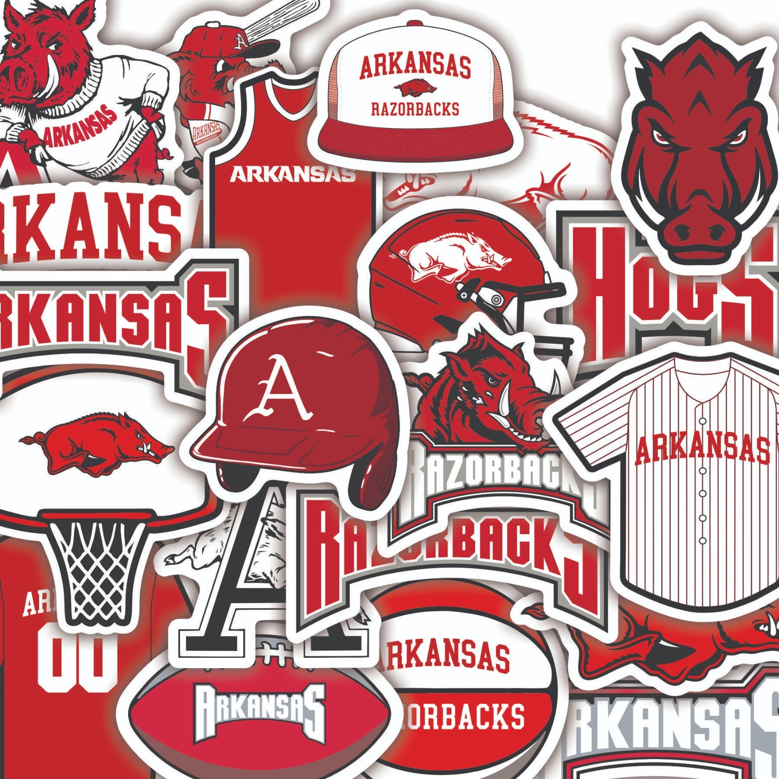 Arkansas Razorbacks Vinyl Stickers – Set of 20 NCAA College Baseball Basketball