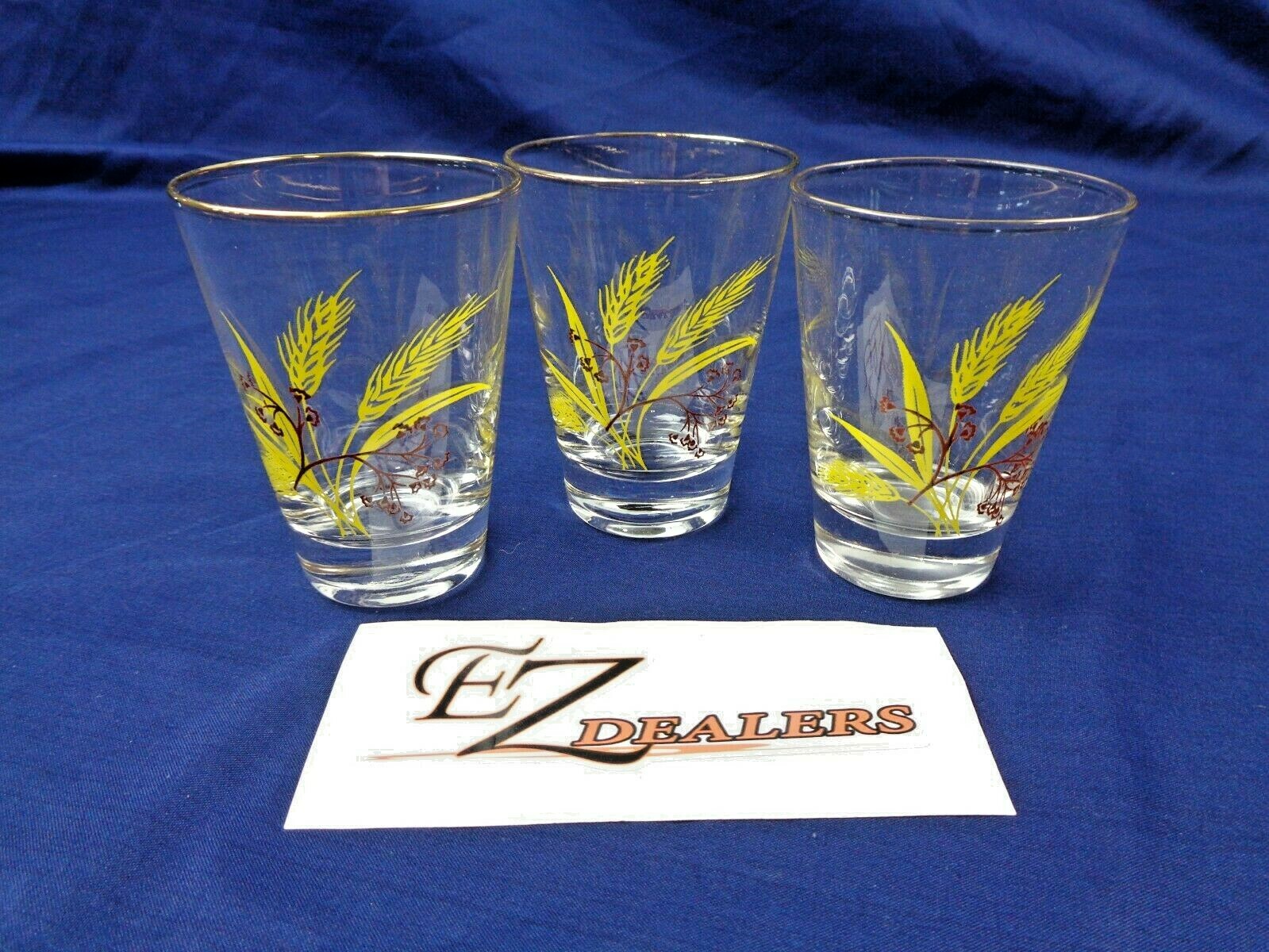 Clear Gold Rim Wheat Design Juice Glasses - Set of 3