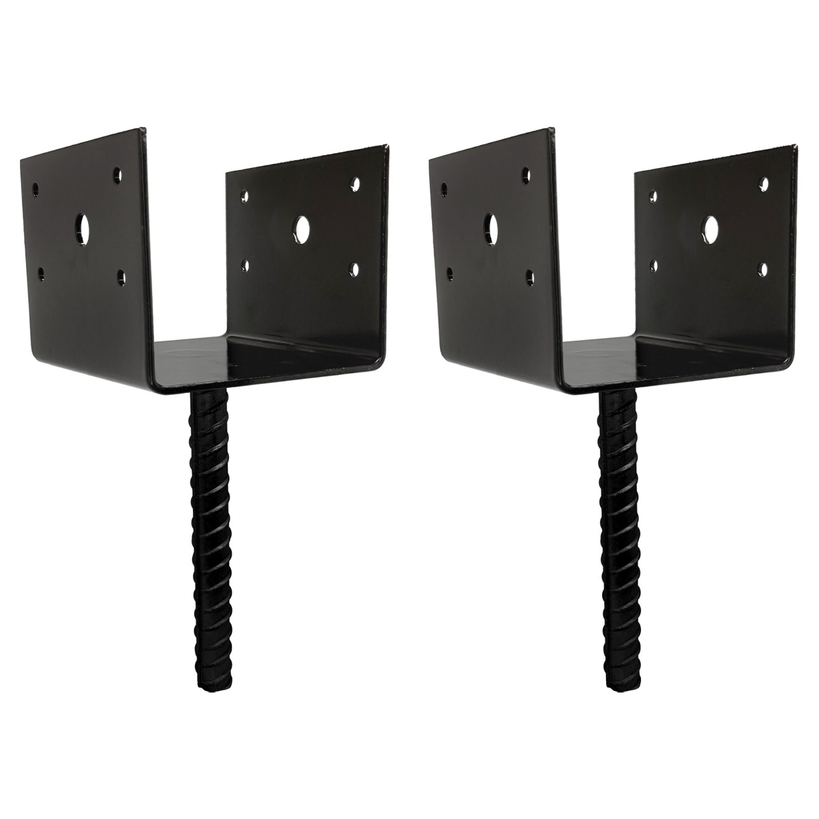 U Shaped 6x6 Deck Post Concrete Anchor Spike Fence Base, Black Powder Coated (2)