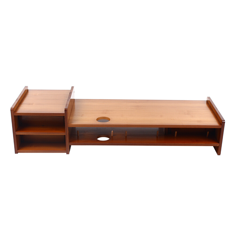 Bamboo Wood Monitor Stand Computer Riser With 2-Tier Desktop Storage