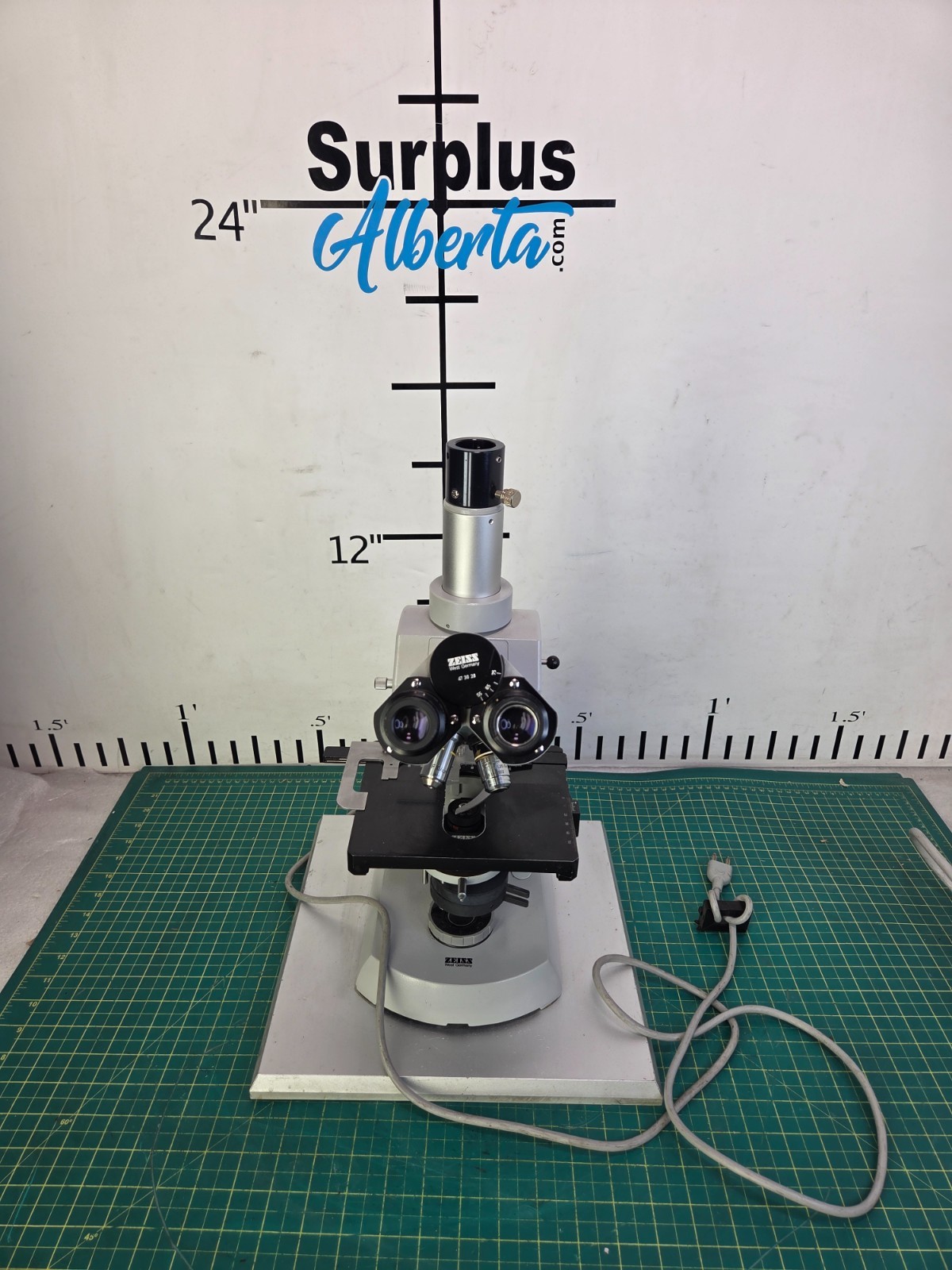 Zeiss Upright Microscope Mounted on a Metal Plate W/2 Objectives