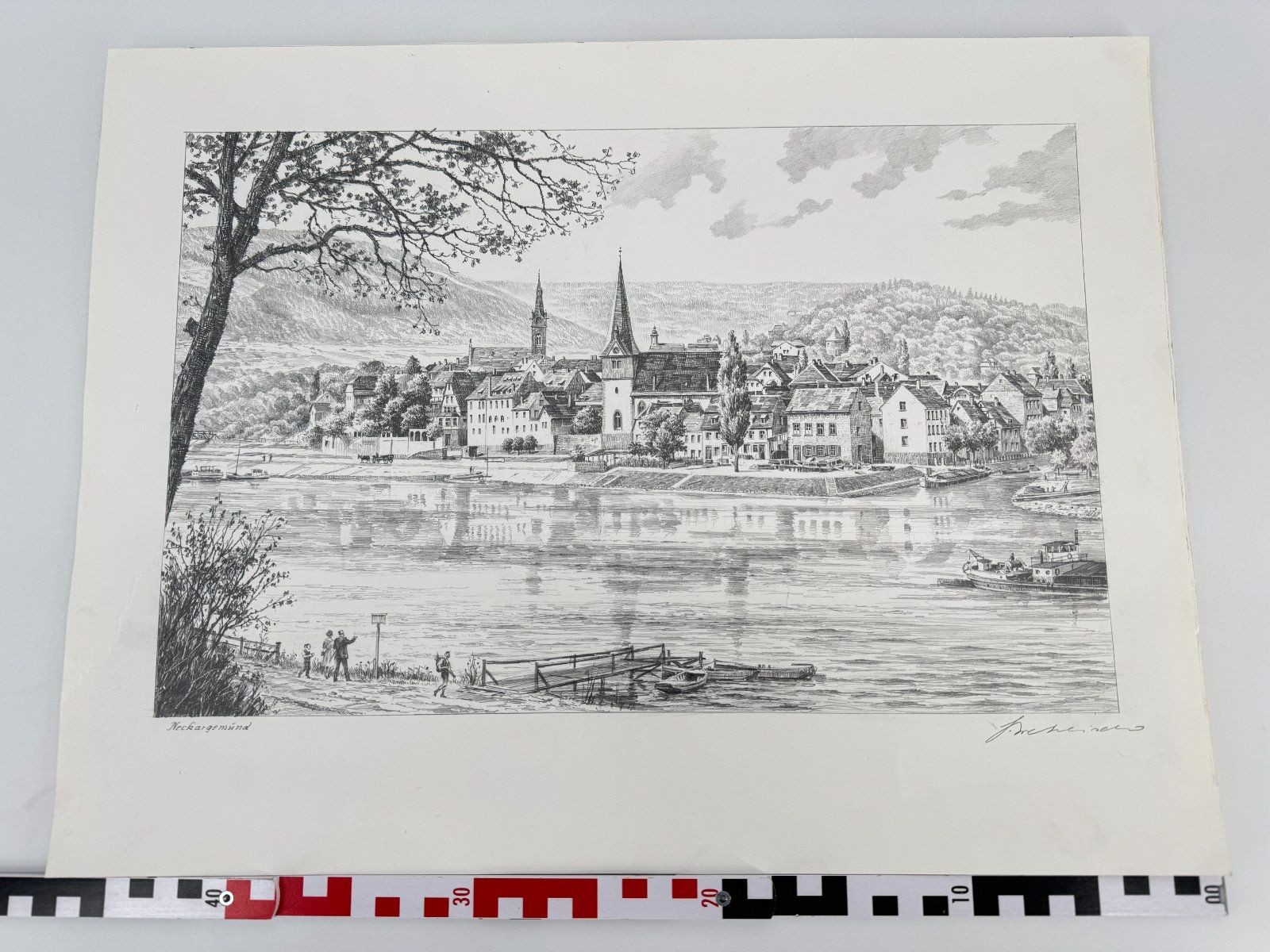 * HEINZ WEHLISCH DRAWING NECKARGEMÜND SIGNED