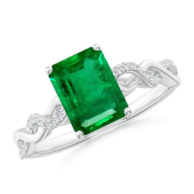 7x5MM Emerald Cut Emerald Solitaire Infinity Twist Ring 925 Sterling Silver