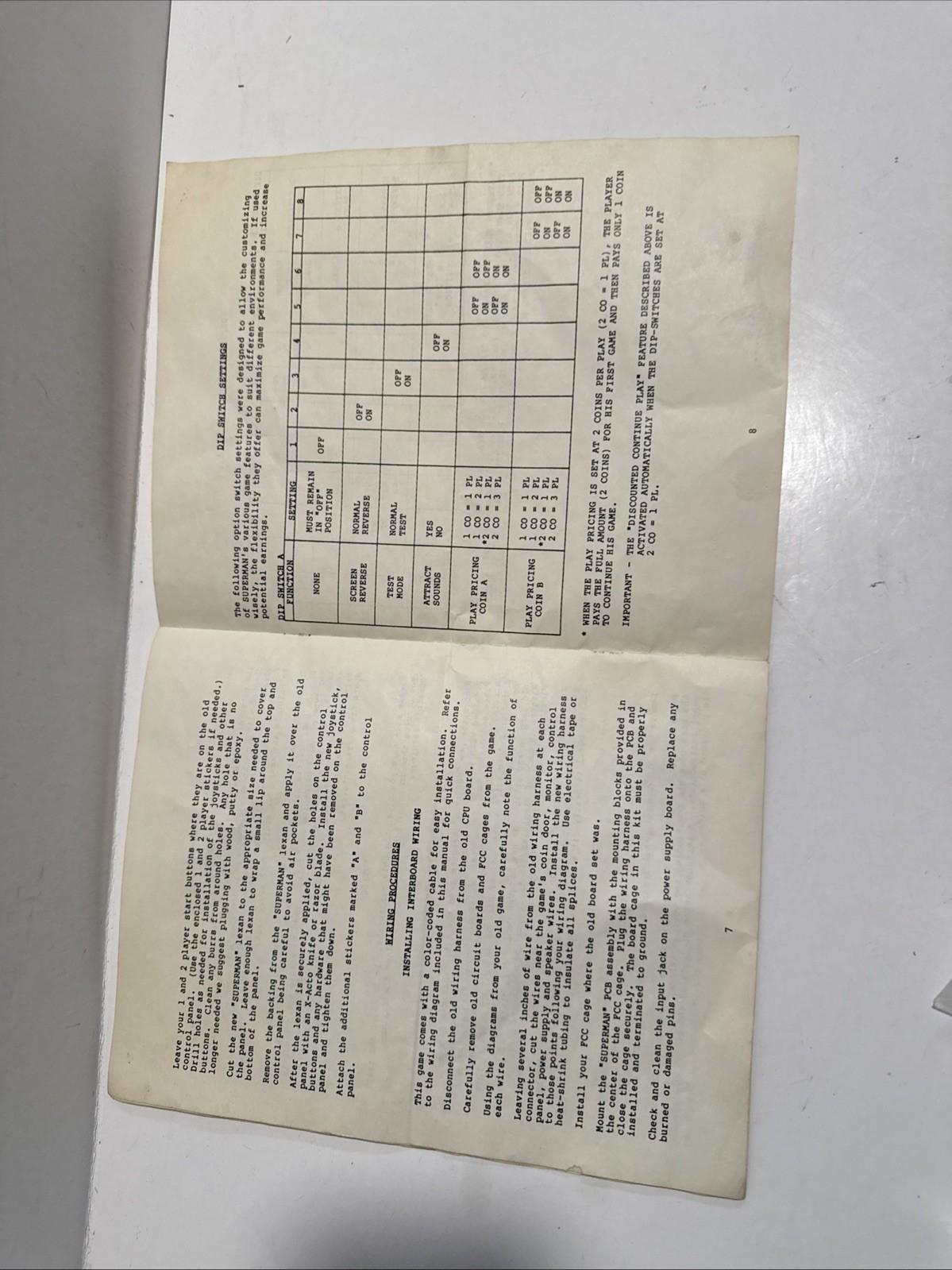 Taito Superman Operating Manual