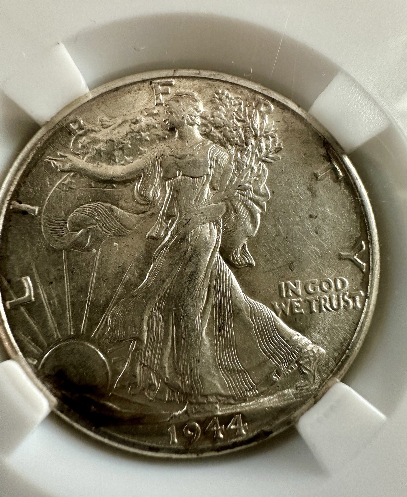 1944 Walking Liberty Half Dollar. Very fine grade.