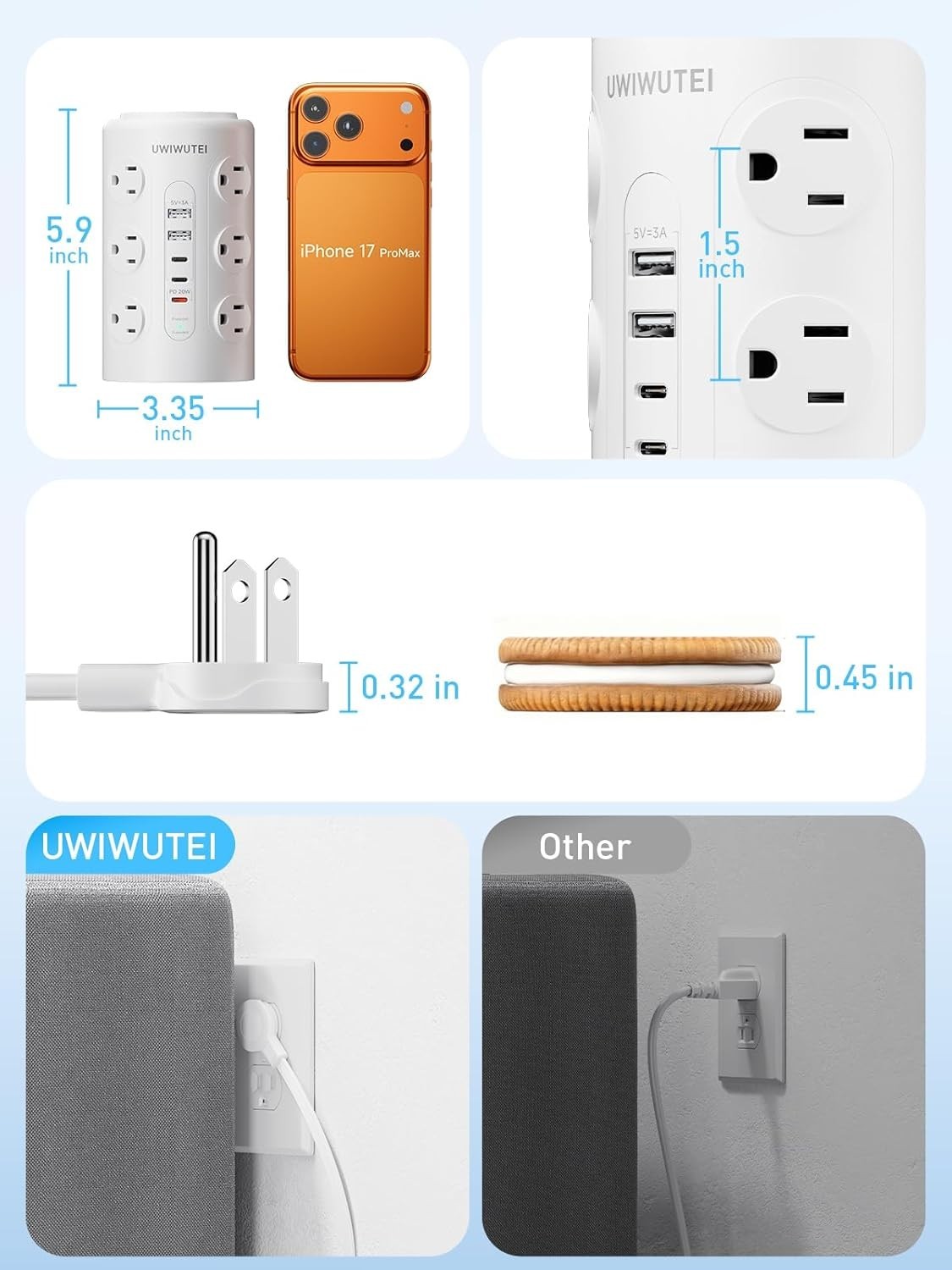 Vertical Charging Station with 12 Outlets, 5 USB Ports