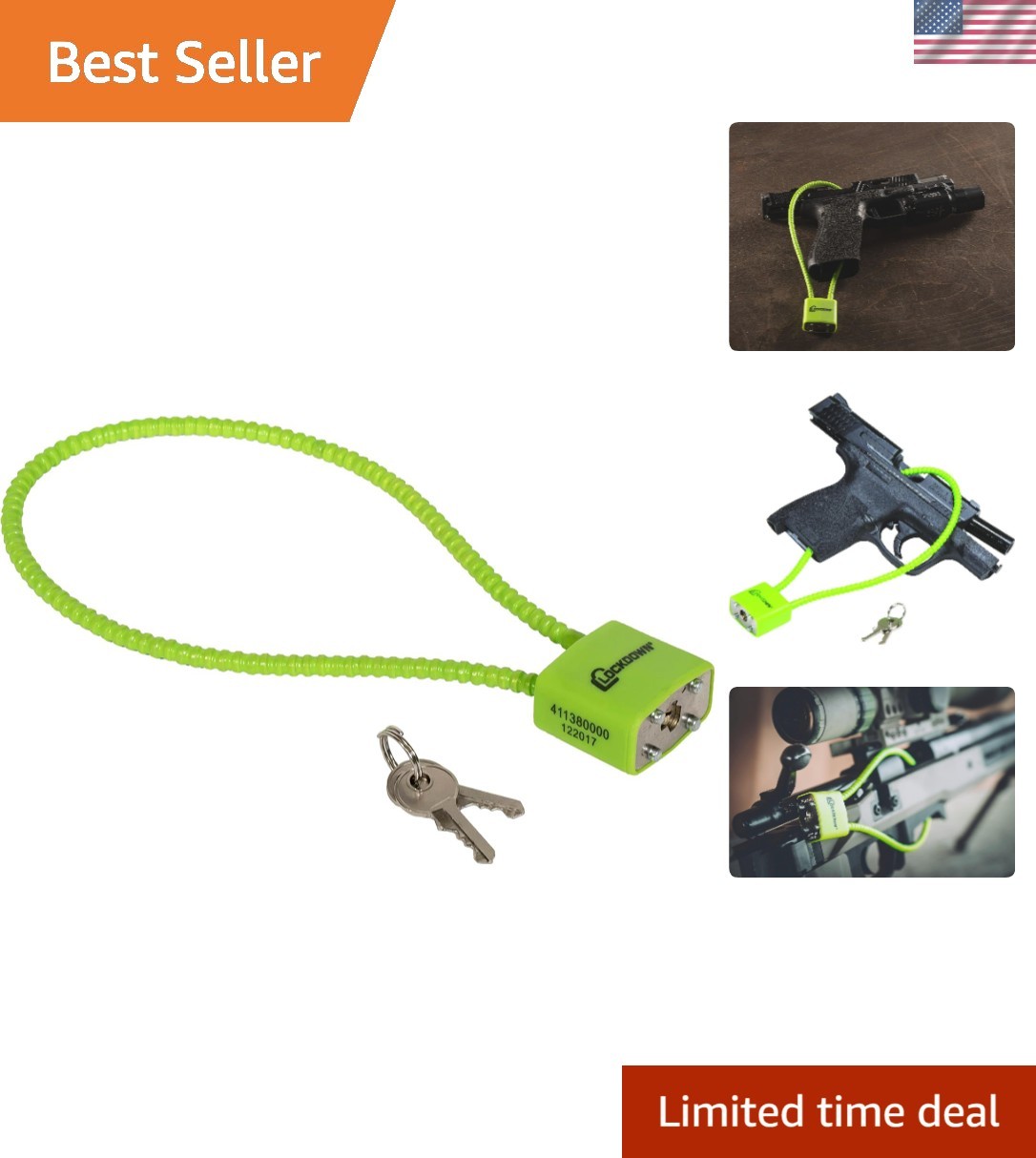 High-Visibility Green 15" Gun Lock with Keyed Padlock for Secure Firearm Storage