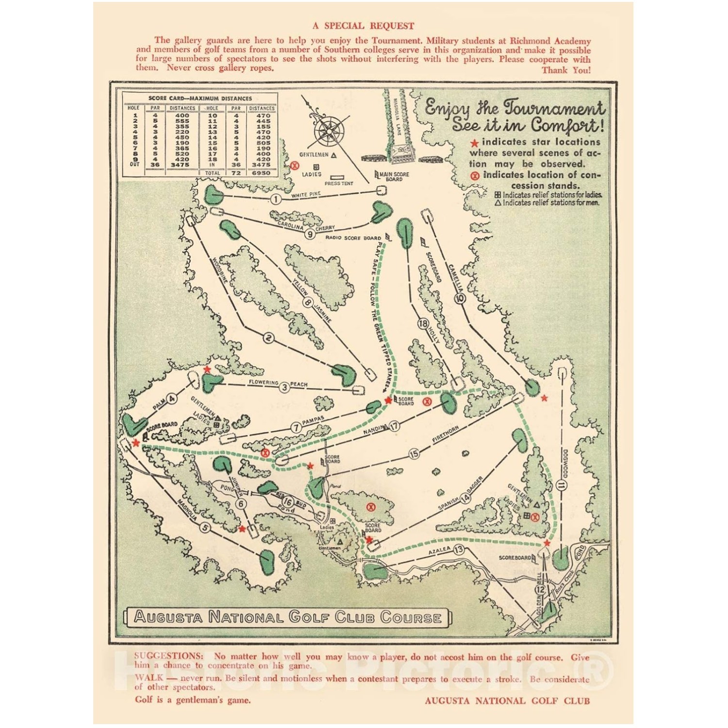 Augusta National Golf Club Map - Rare Masters History Print