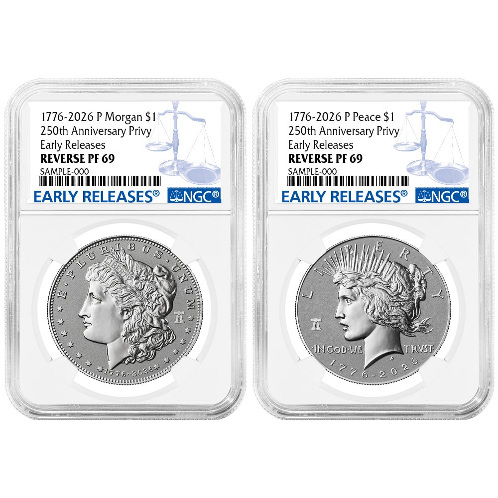 2026-P Reverse Proof $1 Morgan and Peace Silver Dollar 2pc Set NGC PF69 ER Blue