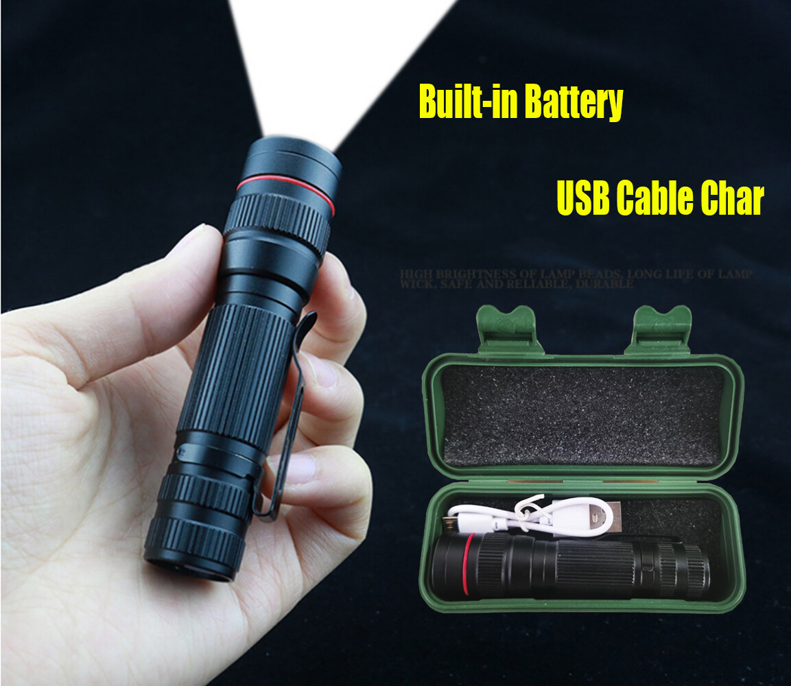 2PCS Mini Portable USB Rechargeable LED Flashlight 3 Modes Torch Lamp +USB Cable