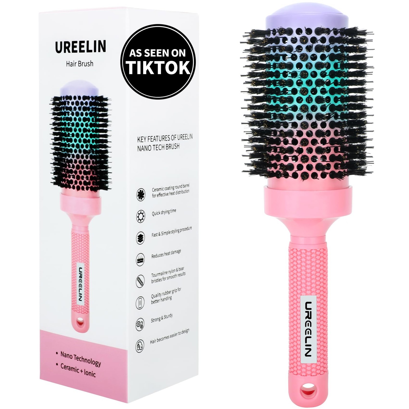 Ureelin Round Brush For Blow Out - 2.1 Inch Large Nano Thermal Ceramic Ionic