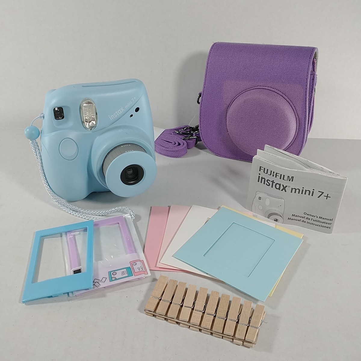 Fujifilm Instax Mini 7+ Instant Camera Blue With Case & Instructions Tested