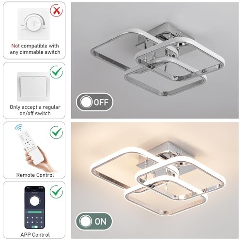 Modern Ceiling Light,Dimmable LED Ceiling Light Fixtures with Remote Chrome