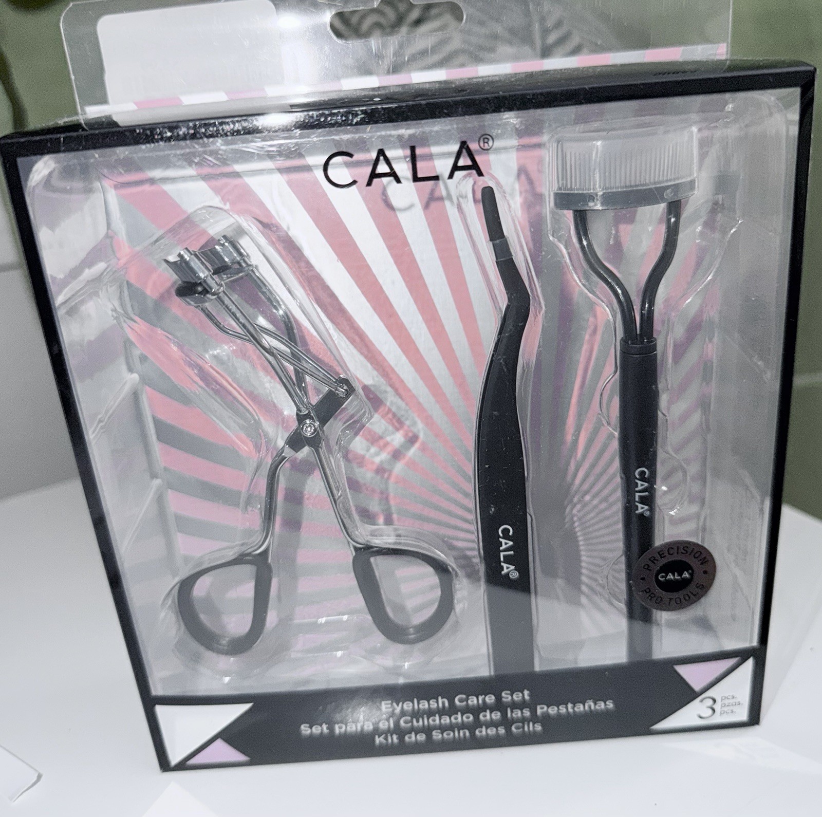 CALA Precision Pro Tools Eyelash Care Set 3-Piece Metal Reusable Black/Silver