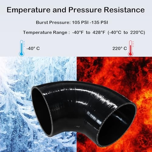 Automotive Silicone Tubing, ID 90 Degree Elbow, 4.7" (120 mm) 5"(127mm) Black
