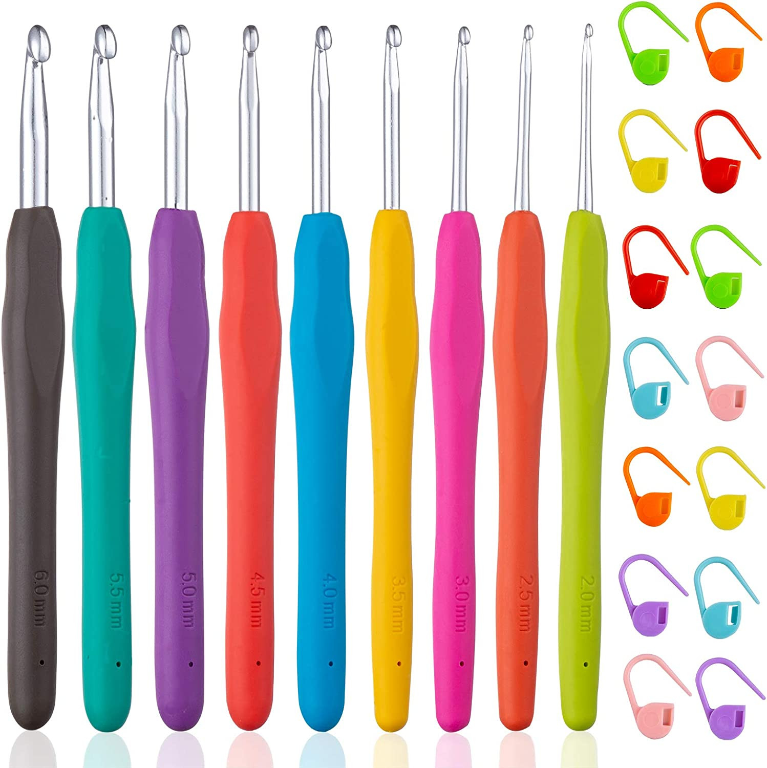Vodiye 9 Sizes Crochet Hooks 2.0–6.0Mm, Ergonomic Crochet Hook Set, Crochet Need