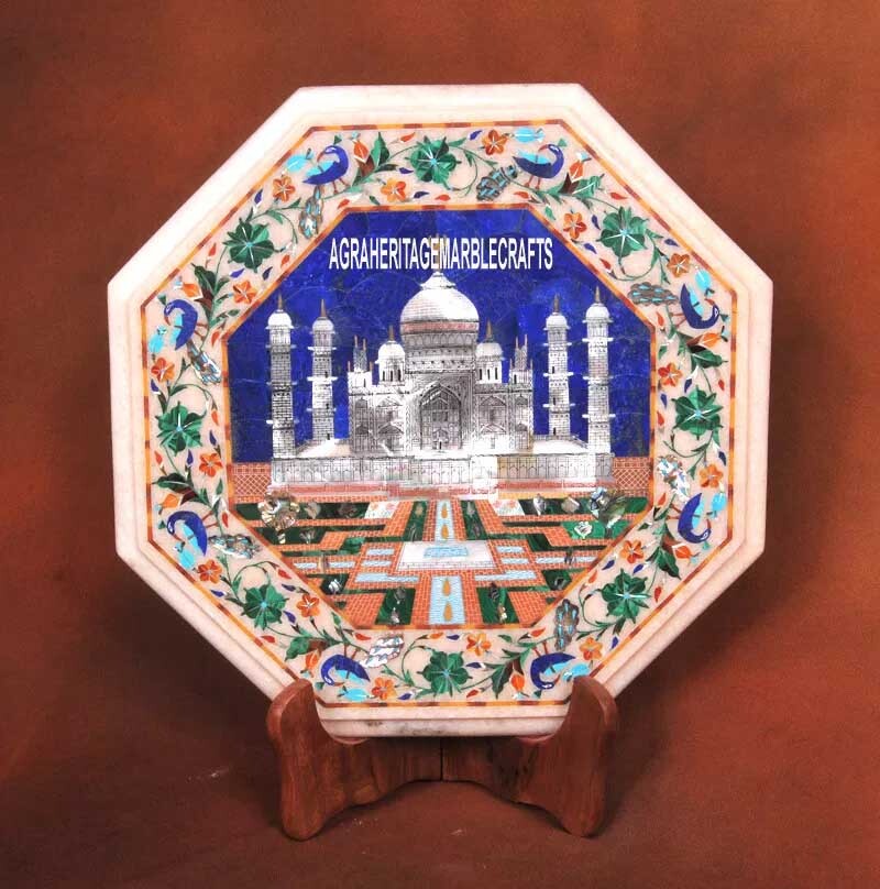 Pietradure Inlay White Marble Taj Mahal Table Tops Marquetry Arts Garden Decors