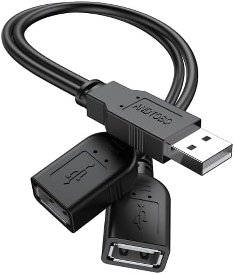 ANDTOBO USB Splitter 2.0, Y Cable One Male to Female Dual Black