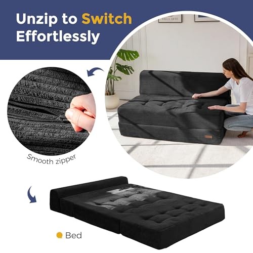 8" Folding Sofa Bed, Convertible Sleeper Sofa Lounger 53" Loveseat Black