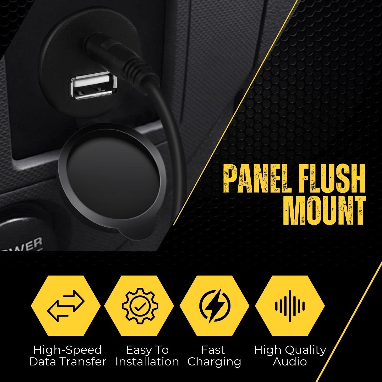TNP USB RCA Flush Mount Cable - Dashboard Panel Dash 6 ft, Black, Round