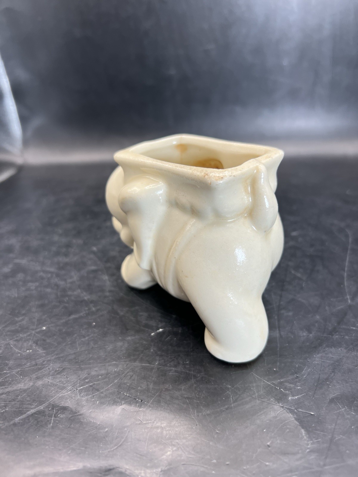 Vintage Small White Elephant Planter 3” Tall READ
