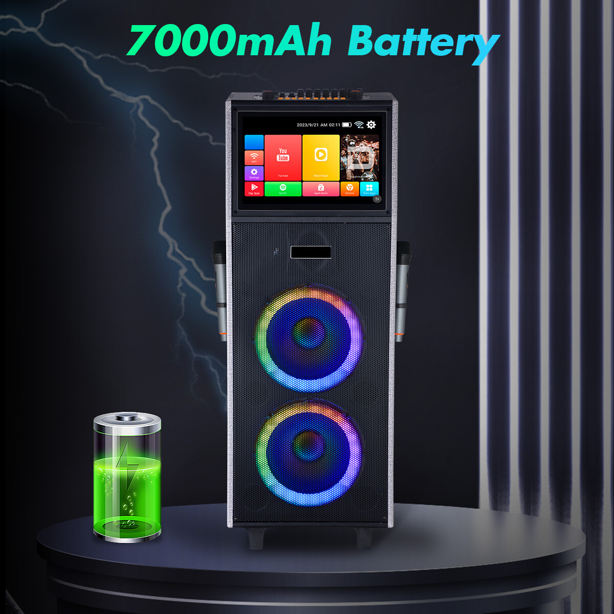 Portable Professional Karaoke Machine Speaker w/Touchscreen Tablet &Wireless Mic
