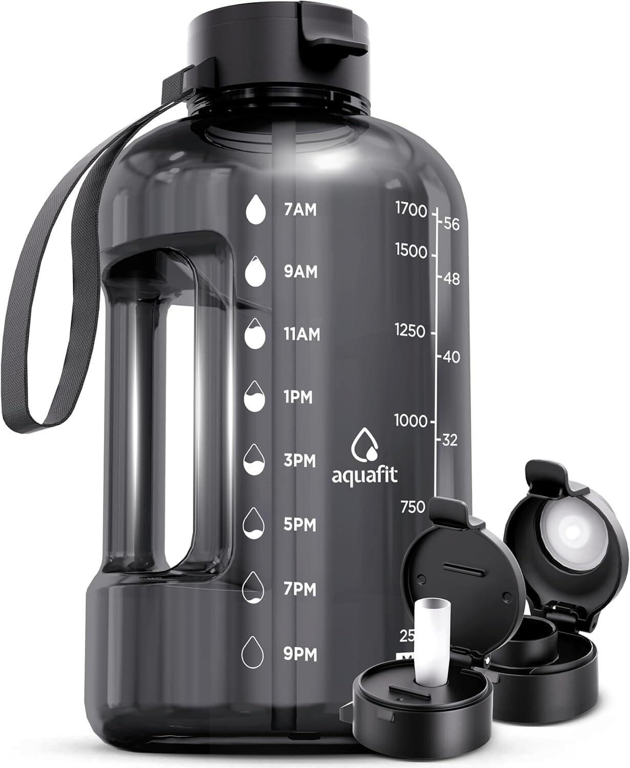 64 oz. Water Bottle with Time Stamp - Straw and Lid - BPA Free Half Gallon
