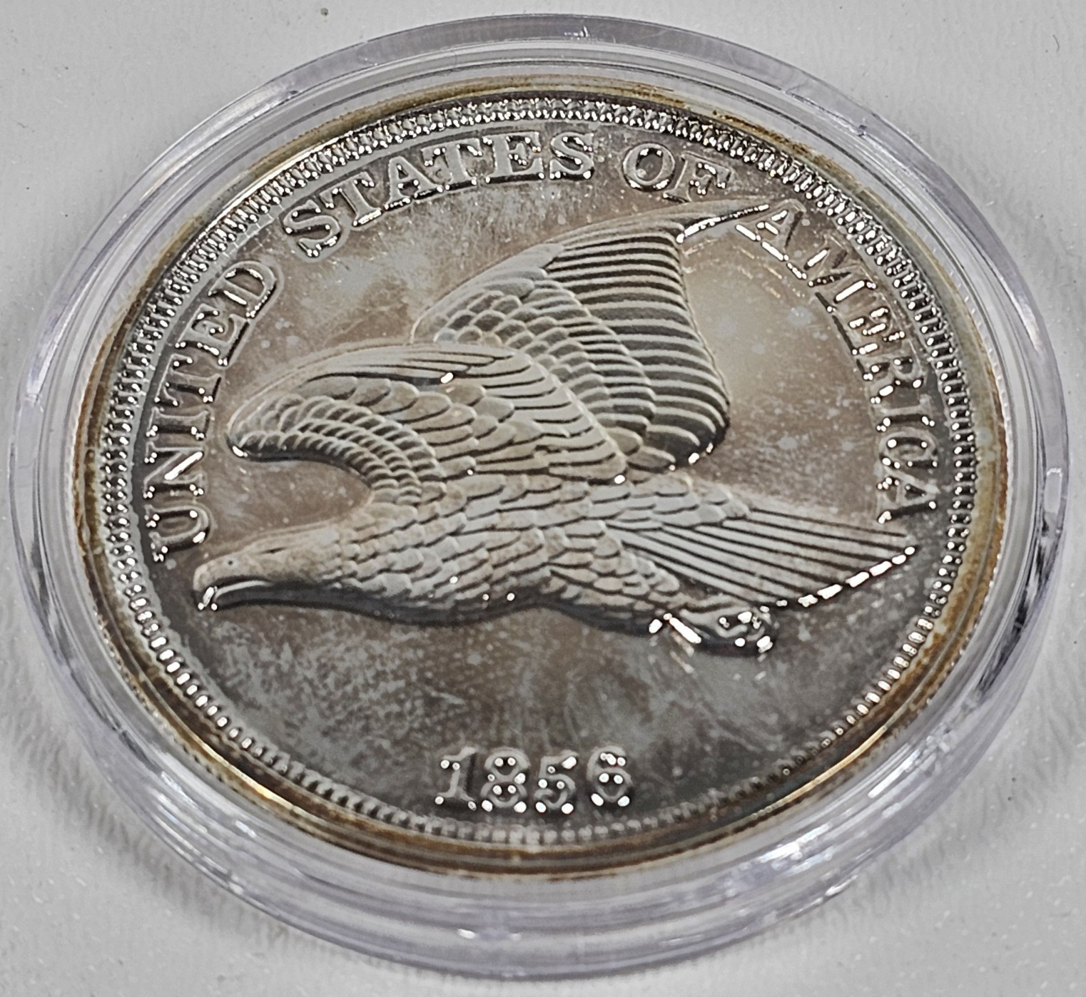 1856 Flying Eagle Penny Cent Silver Plated COA -COPY Large Free Shipping