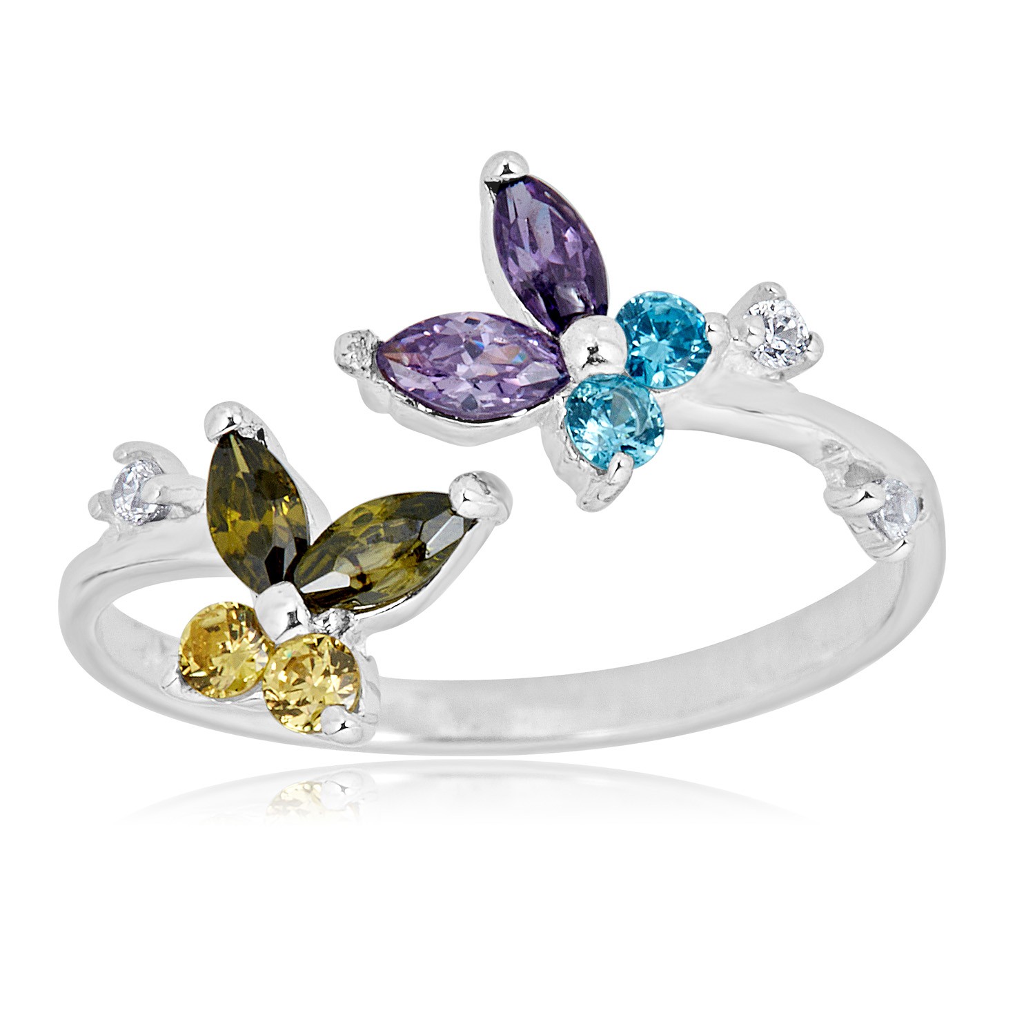 AVORA 925 Sterling Silver Adjustable Butterfly Toe Ring with Cubic Zirconia CZ