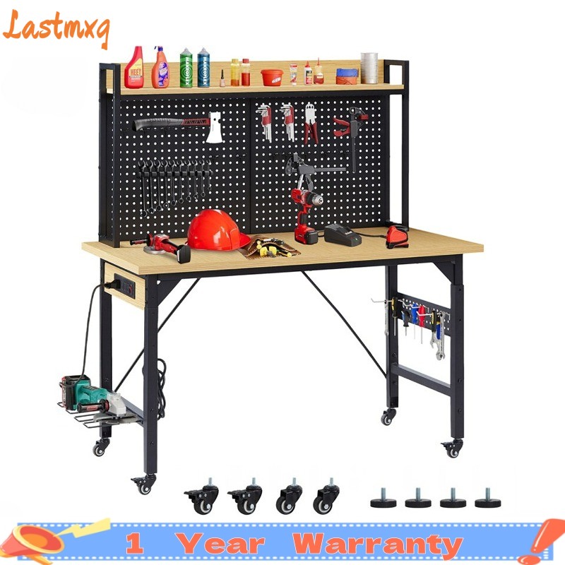 48''L  Adjustable Workbench with pegboard Wooden Desktop Workbench 1600 lbs