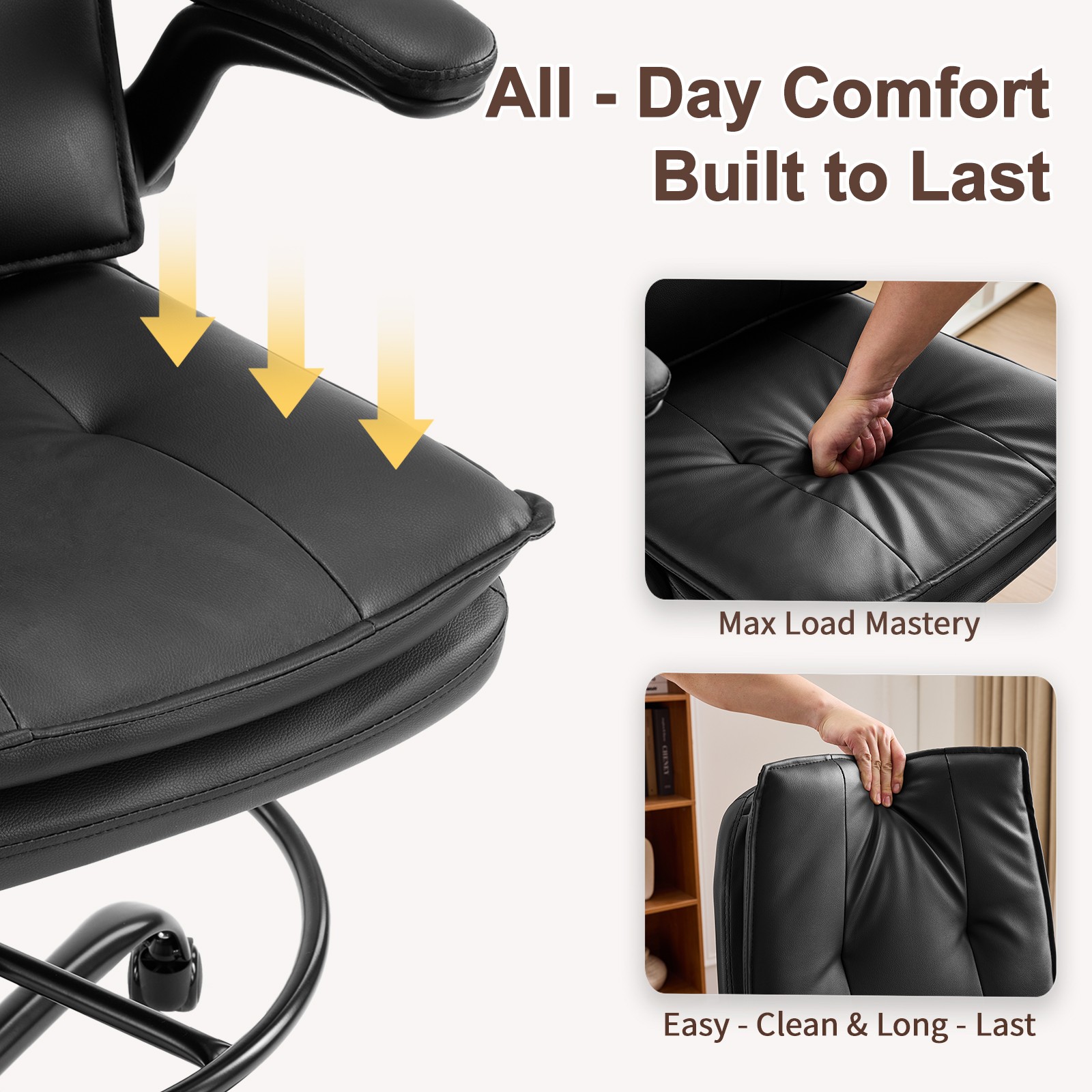 Drafting Chair Tall Office Chair with Padded Flip-up Armrests Executive Black