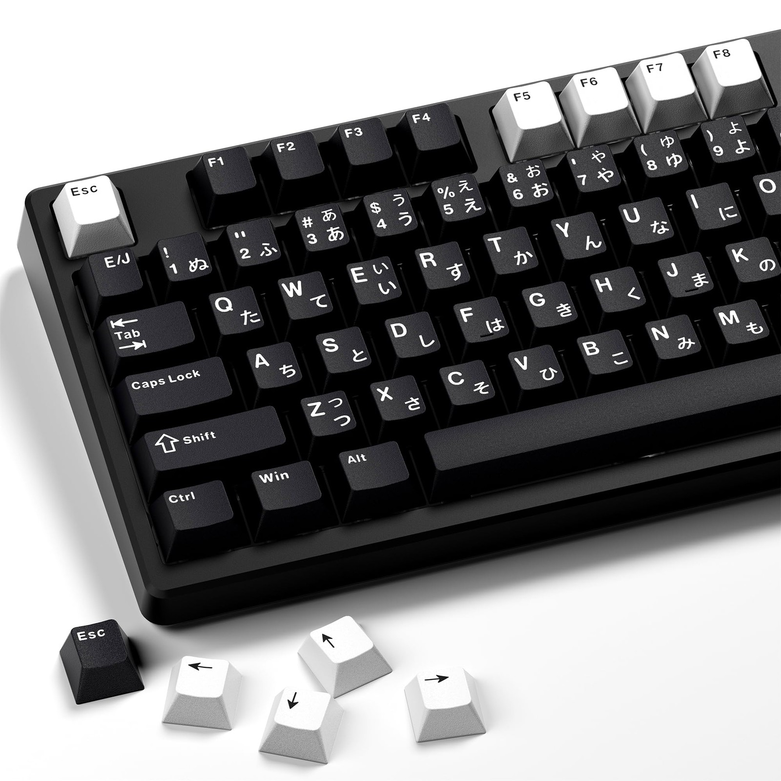 GMKWTL XVX Black Japanese Keycaps, Double Shot PBT Keycap Set, White on
