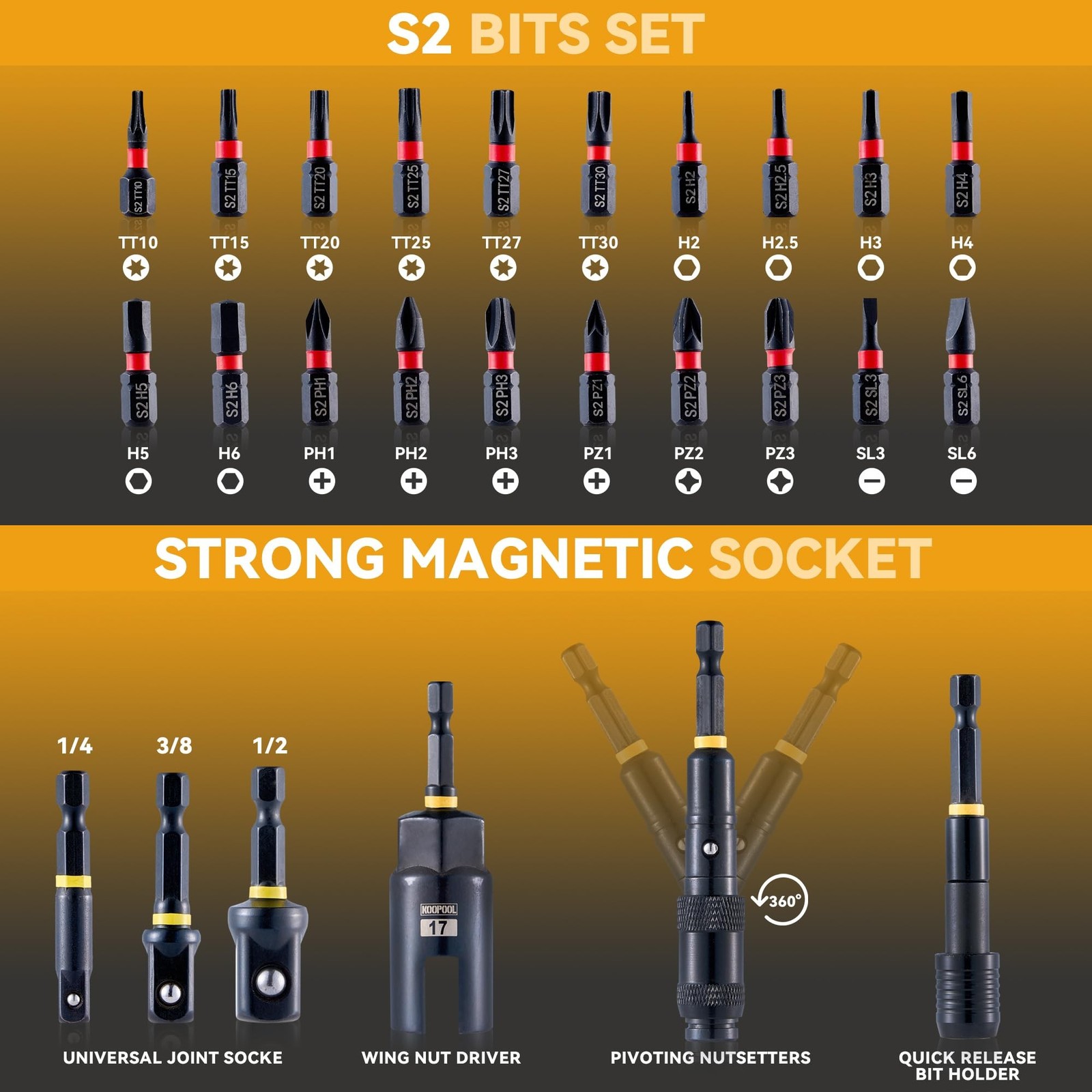 Impact Magnetic Nut Driver Set, 55PCS Impact Driver Bit Set, Deep M... Fast Ship