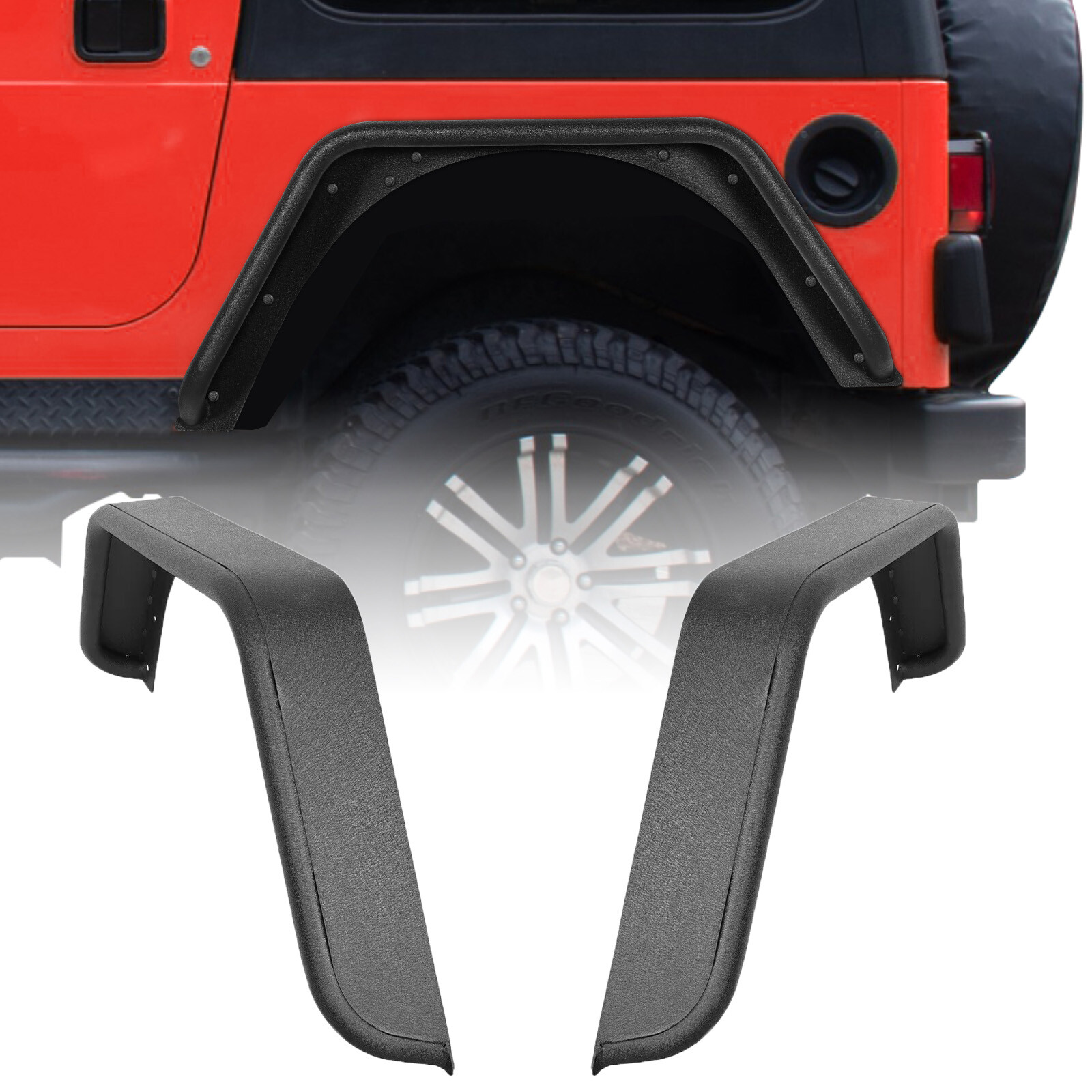 Powder Coated Steel Black Rear Tube Fender Flares for Jeep Wrangler TJ 1997-2006