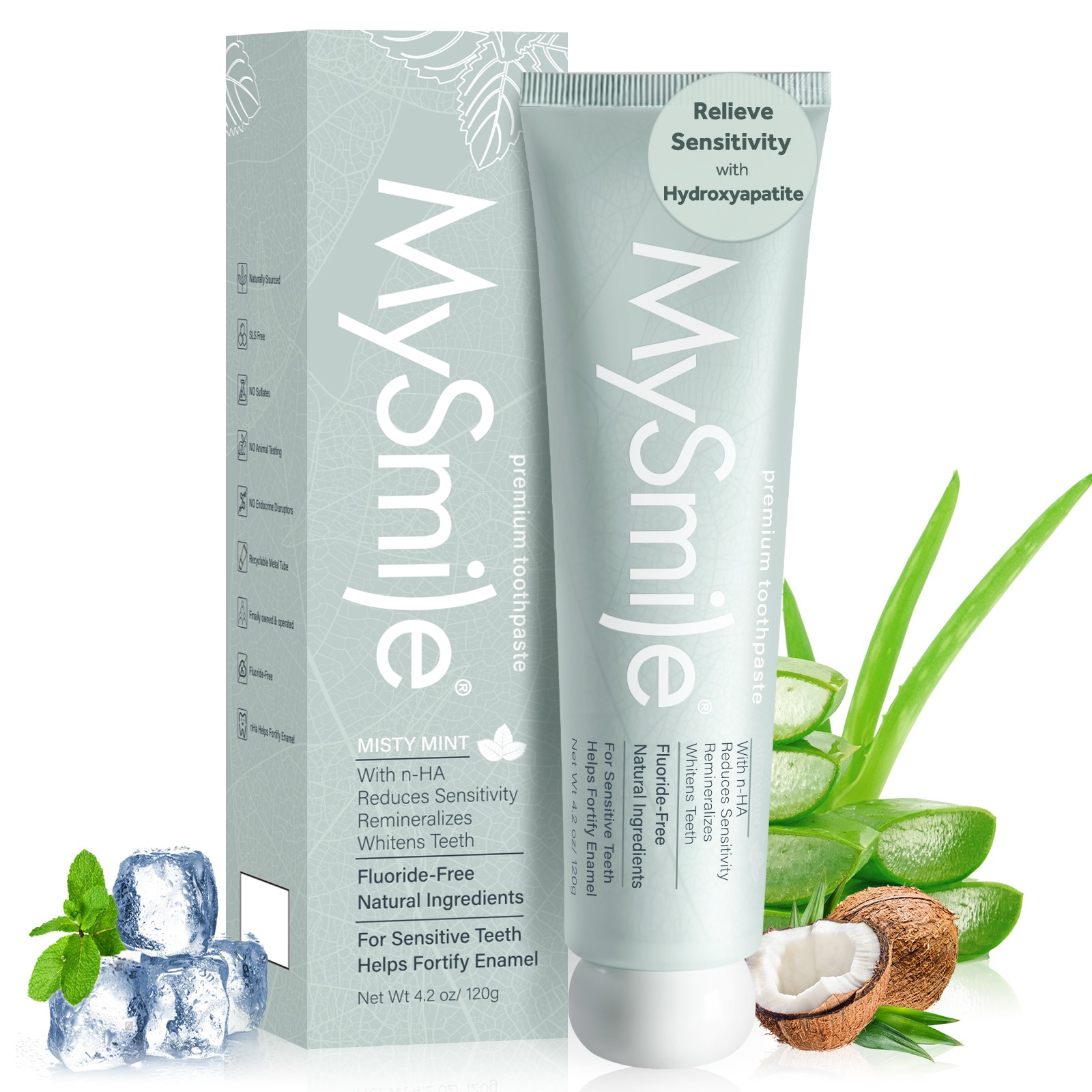 MySmile Nano Hydroxyapatite Teeth Whitening Toothpaste Enamel Safe Mint 4.2oz