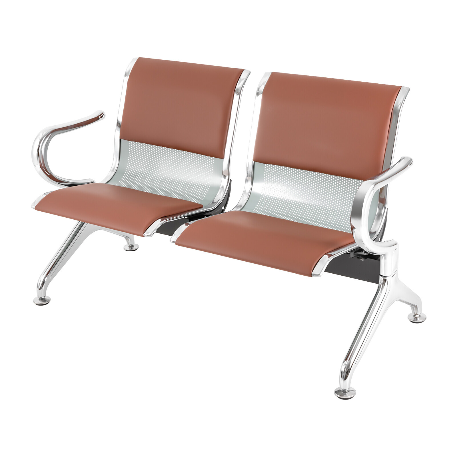 Waiting Room Chair Reception Guest Chair Office Bank Airport Bench 2 Seat, Brown